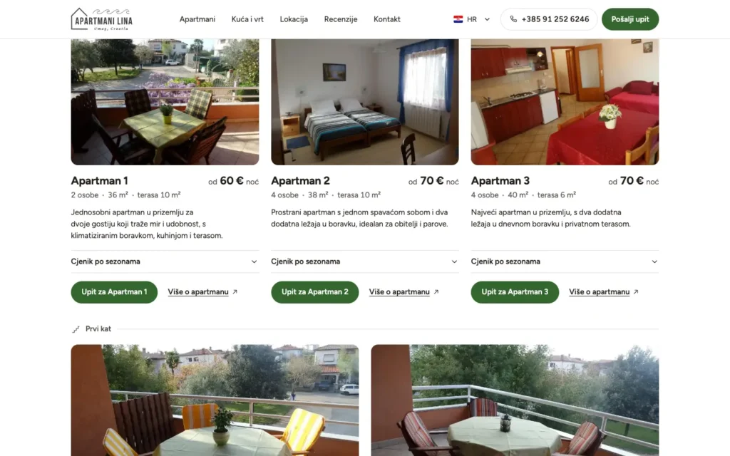 Apartmani Lina Umag – sadržaj stranice na računalu