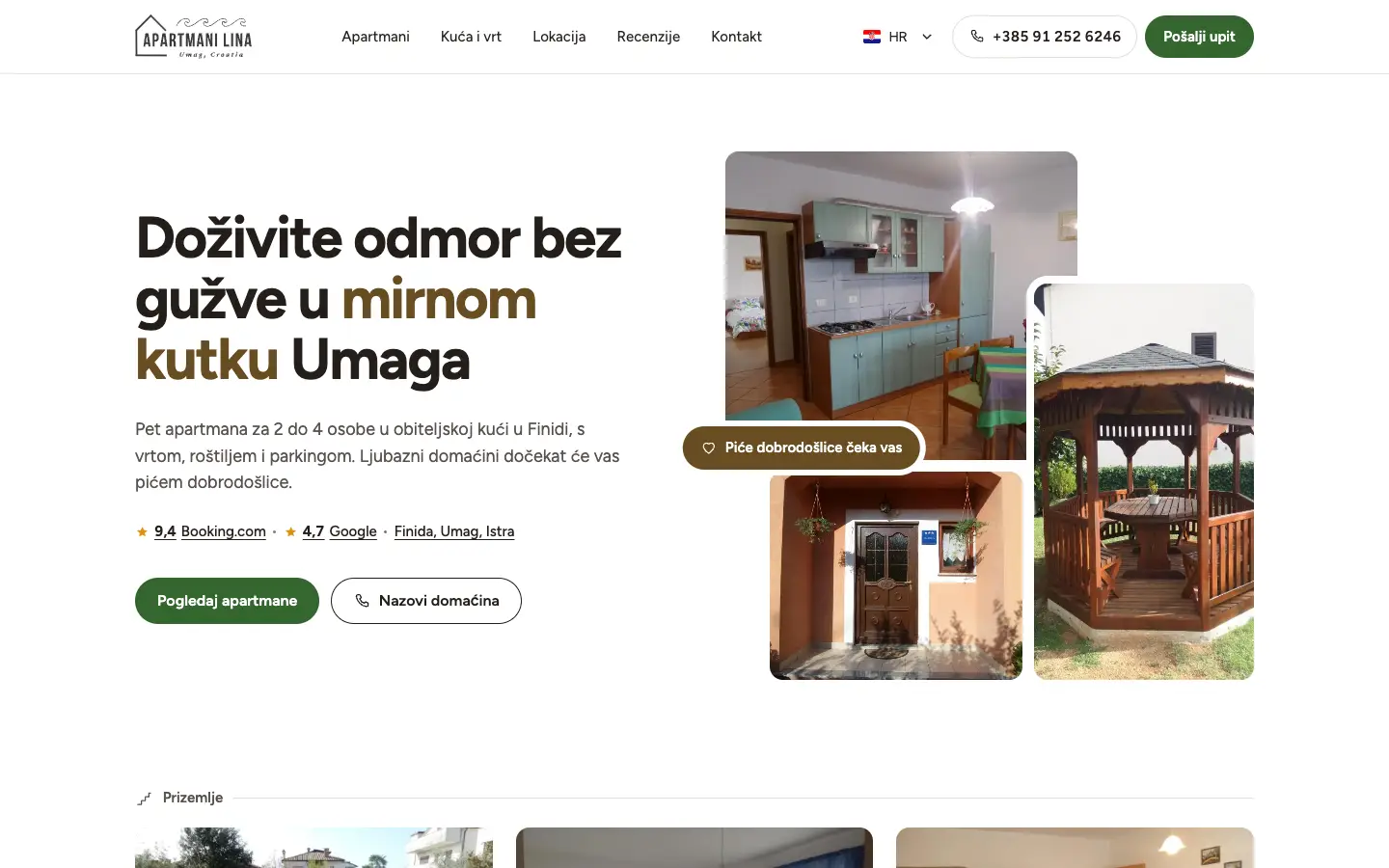 Apartmani Lina Umag – početna stranica na računalu