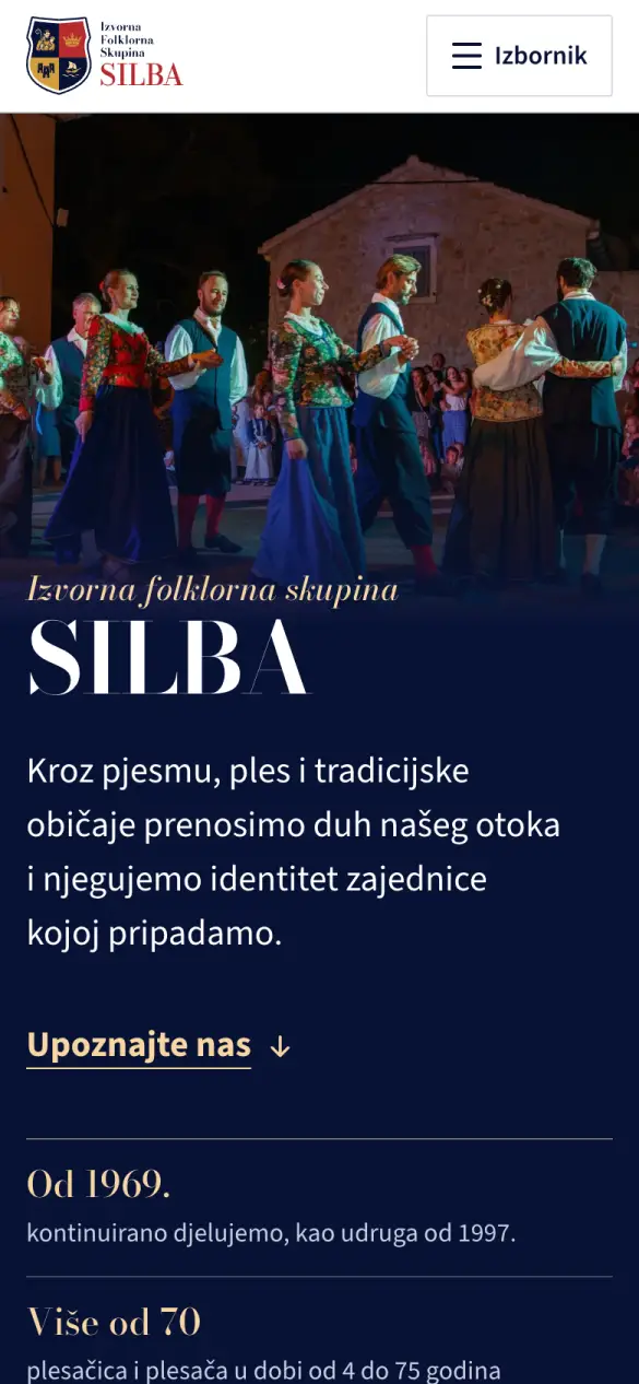 Izvorna folklorna skupina Silba – početna stranica na mobitelu