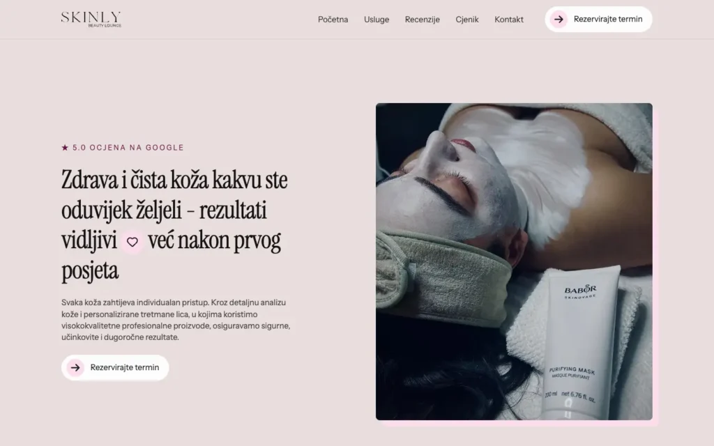 Skinly Beauty Lounge – početna stranica na računalu