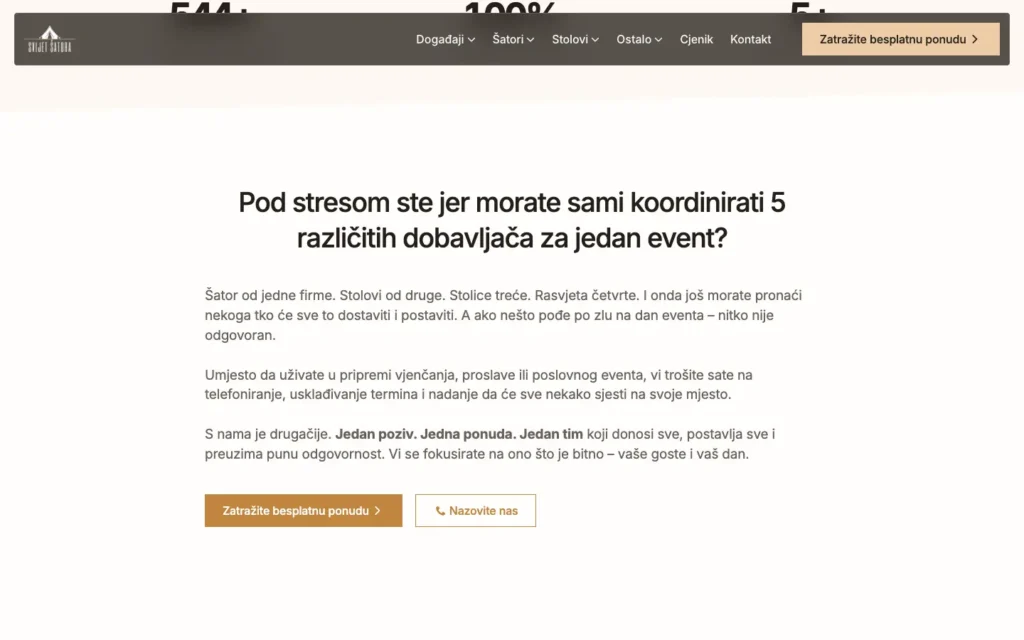 Svijet Šatora – sadržaj stranice na računalu